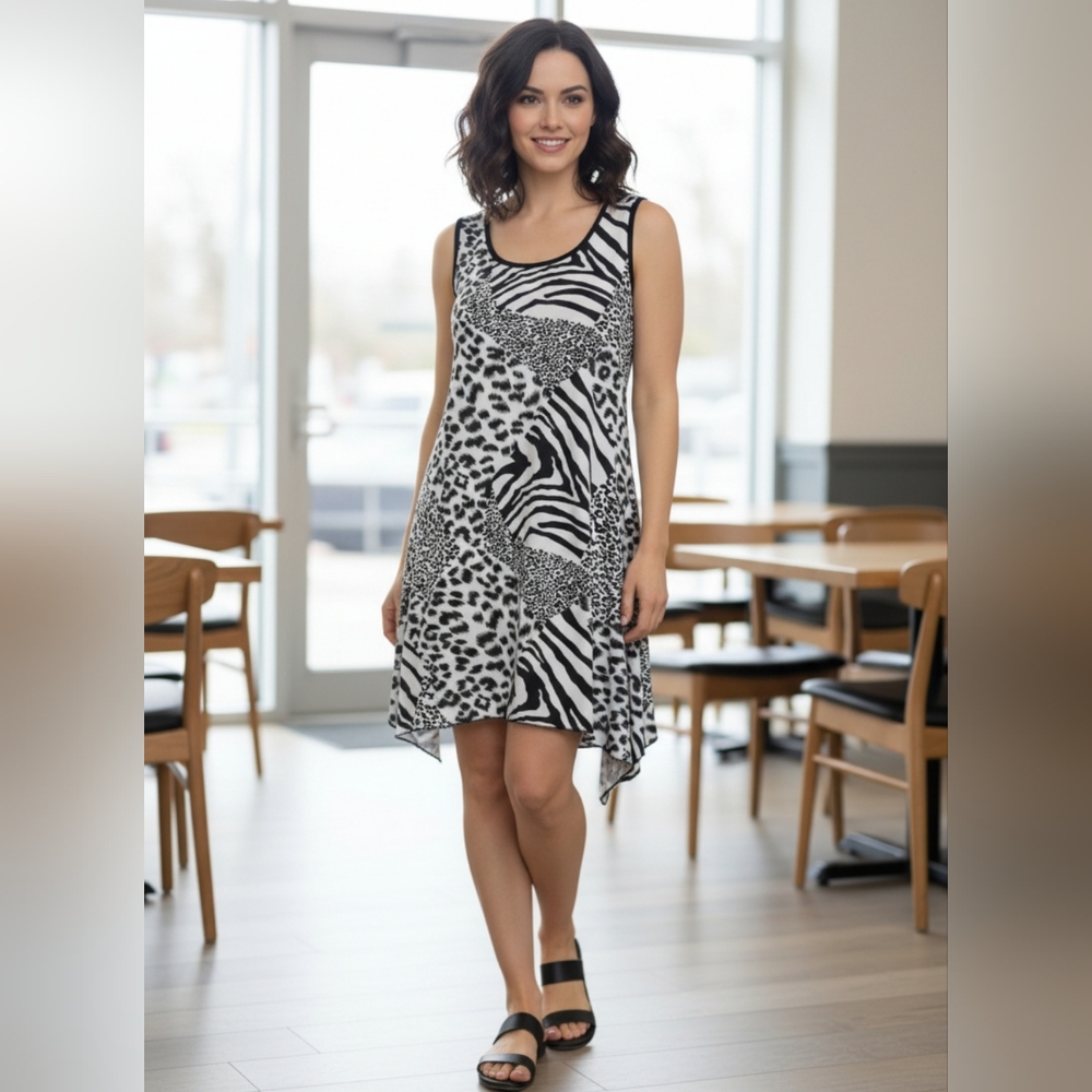 Elegant Asymmetrical Black and White Dress